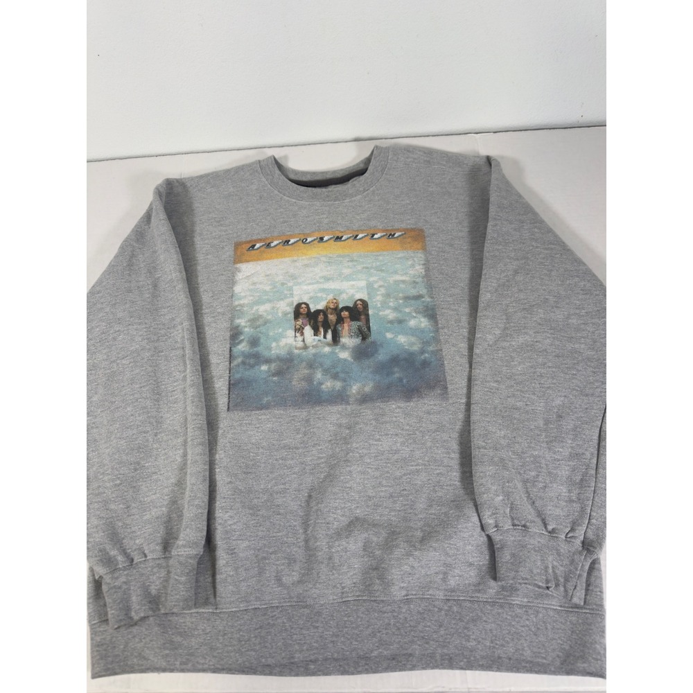 Aerosmith Band Graphic Sweatshirt Mens Large Grey Long‎ Sleeve Vintage Band